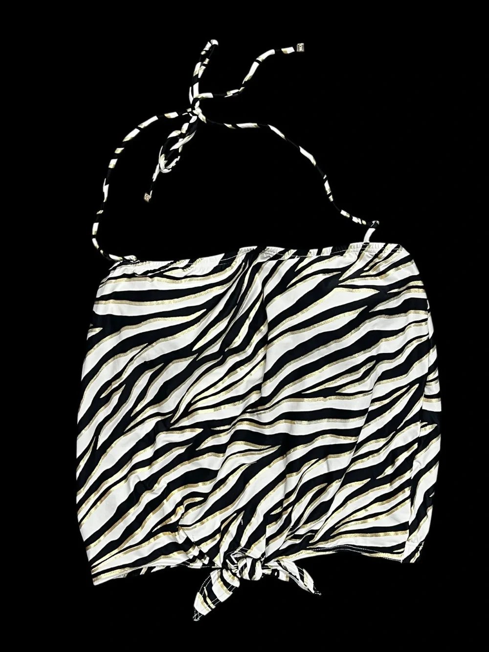🌻NEW w/tag Michael Kors Zebra Print Tie Front Halter Tankini Swim Top Size M